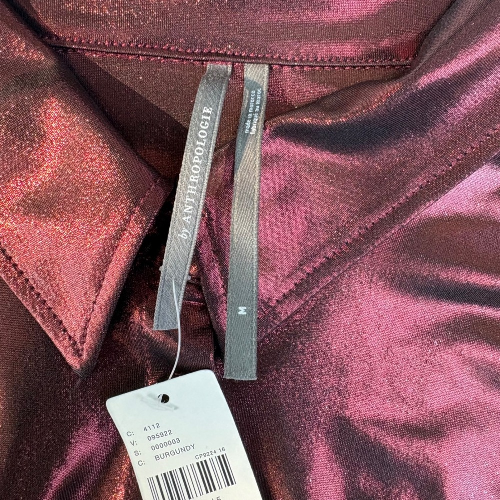 Anthropologie Metallic Burgundy Button Down Shirt Long Sleeve Shimmer Womens M - Picture 5 of 8